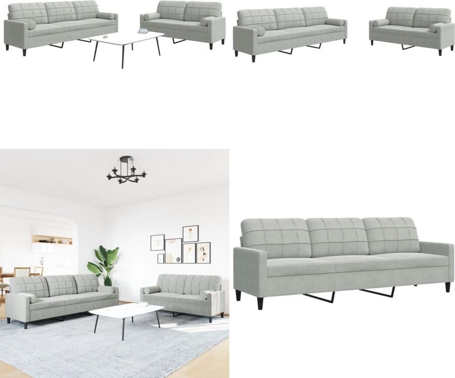 VidaXL 2-delige Loungeset met kussens en bolsters fluweel lichtgrijs Loungeset Loungesets Bankstel Bankenset