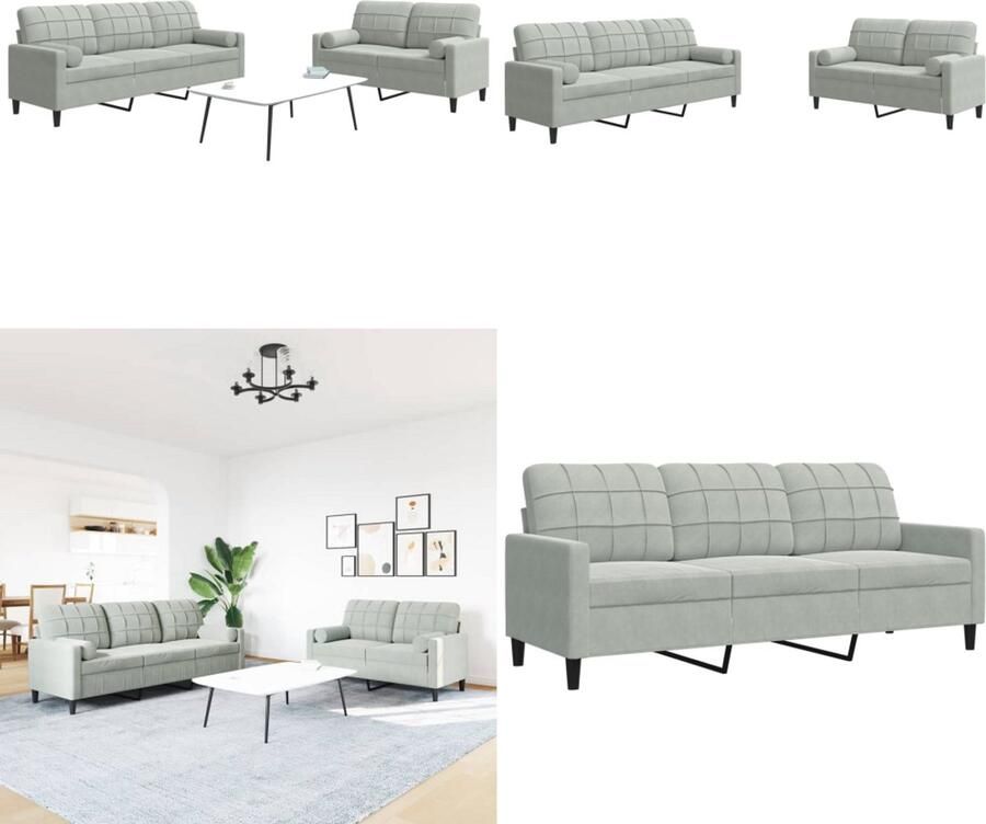 VidaXL 2-delige Loungeset met kussens en bolsters fluweel lichtgrijs Loungeset Loungesets Bankstel Bankenset