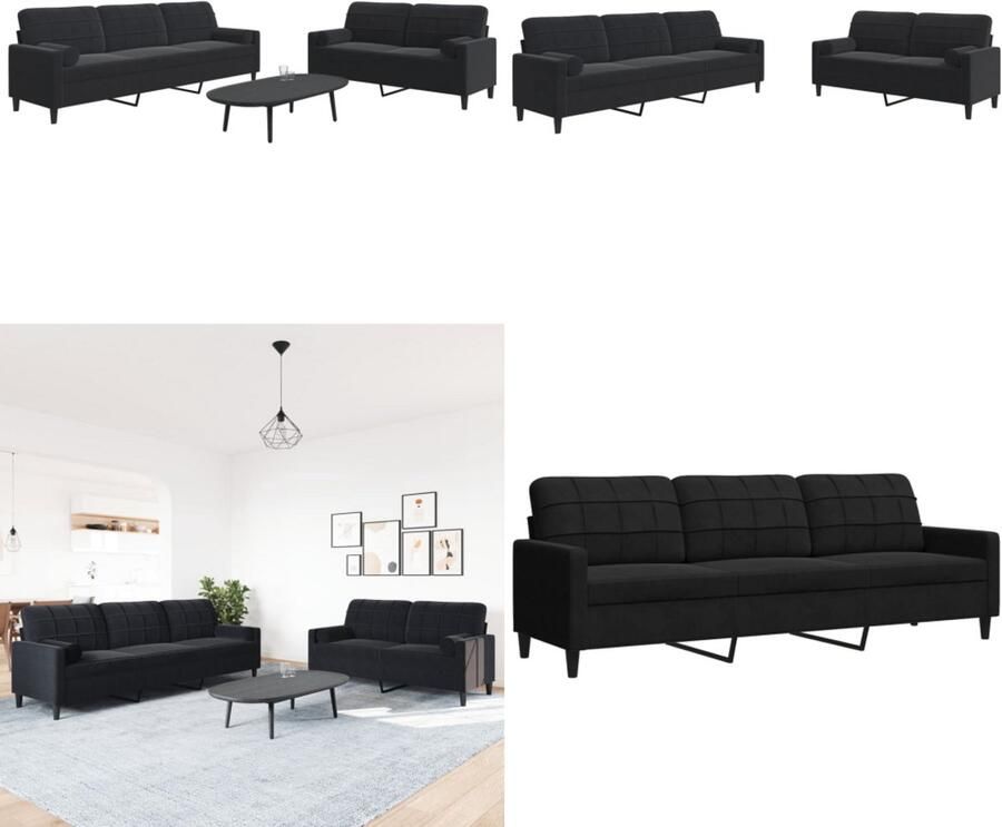 VidaXL 2-delige Loungeset met kussens en bolsters fluweel zwart Loungeset Loungesets Bankstel Bankenset