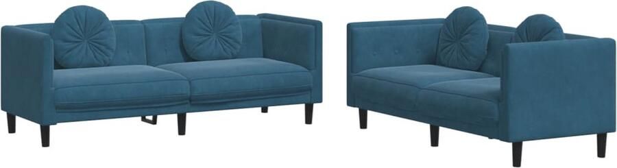 The Living Store Bank Fluweel Blauw 2-Zits + 3-Zits Ronde Kussens Ondersteunende Poten Lounge Suite Bankstel Fluweelbanks Blauwe Bank 2 Persoons Bank - Foto 2