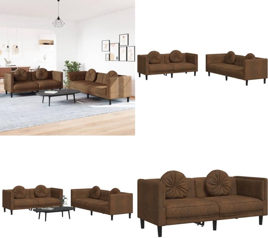VidaXL 2-delige Loungeset met kussens fluweel bruin Bankstel Bankstellen Bankenset Bank