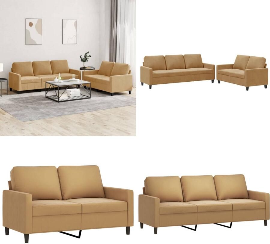 VidaXL 2-delige Loungeset met kussens fluweel bruin Bankstel Bankstellen Fauteuil 2-zitsbank