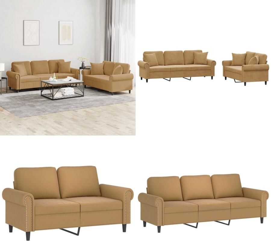VidaXL 2-delige Loungeset met kussens fluweel bruin Bankstel Bankstellen Fauteuil 2-zitsbank