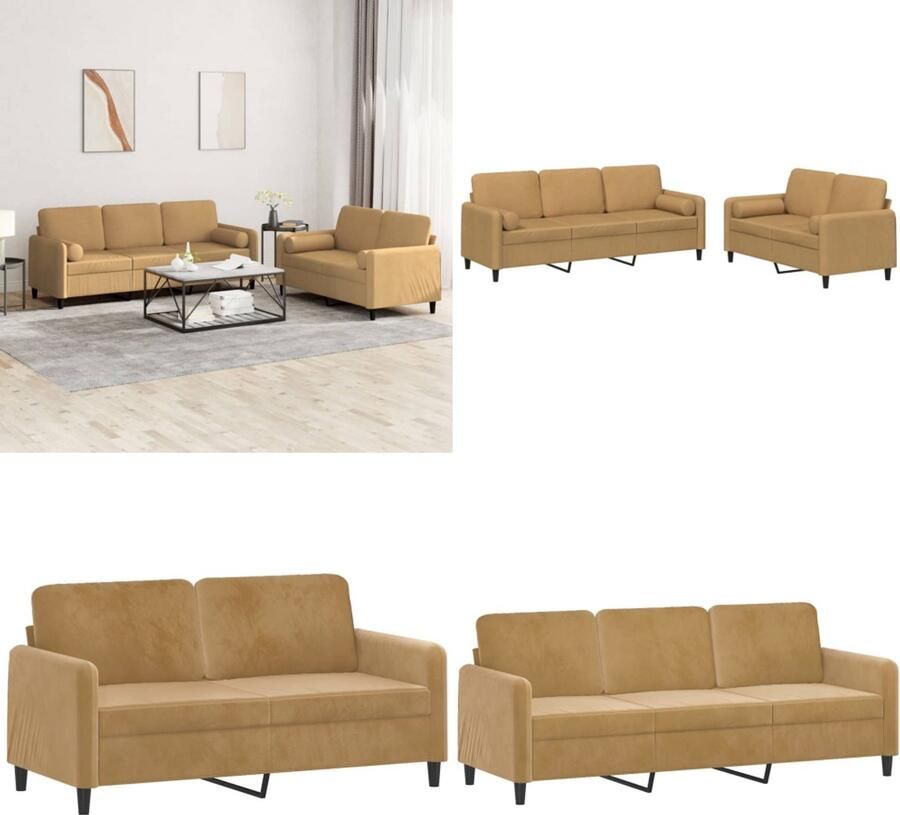VidaXL 2-delige Loungeset met kussens fluweel bruin Bankstel Bankstellen Fauteuil 2-zitsbank