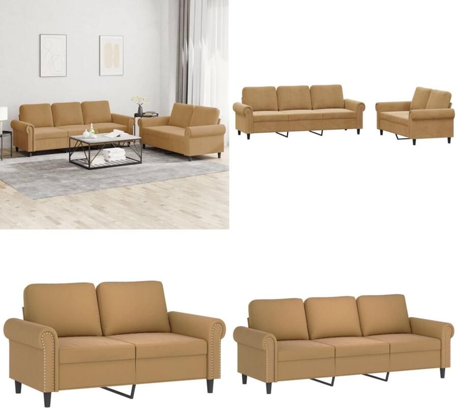 VidaXL 2-delige Loungeset met kussens fluweel bruin Bankstel Bankstellen Fauteuil 2-zitsbank