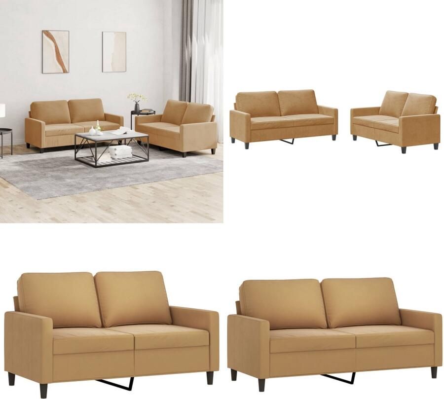 VidaXL 2-delige Loungeset met kussens fluweel bruin Bankstel Bankstellen Fauteuil 2-zitsbank