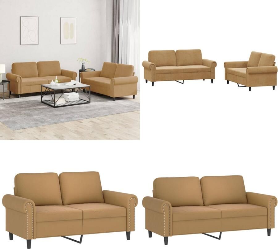 VidaXL 2-delige Loungeset met kussens fluweel bruin Bankstel Bankstellen Fauteuil 2-zitsbank