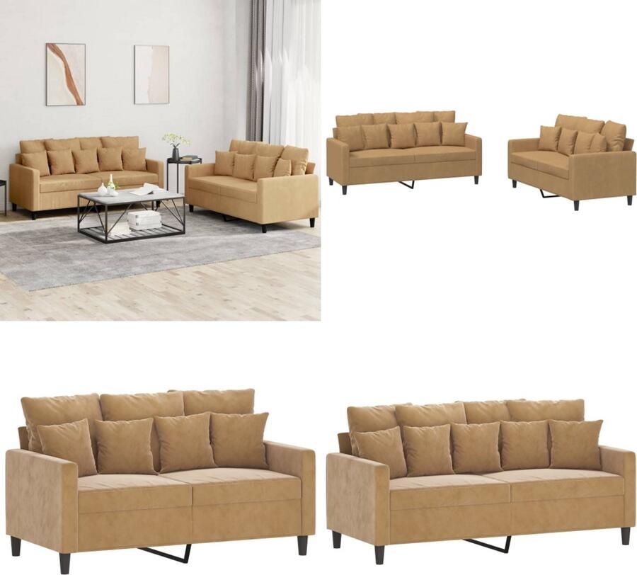 VidaXL 2-delige Loungeset met kussens fluweel bruin Bankstel Bankstellen Fauteuil 2-zitsbank