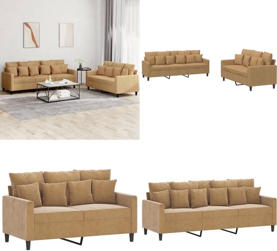 VidaXL 2-delige Loungeset met kussens fluweel bruin Bankstel Bankstellen Fauteuil 2-zitsbank