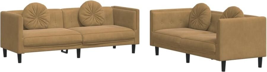 VidaXL -2-delige-Loungeset-met-kussens-fluweel-bruin - Foto 4