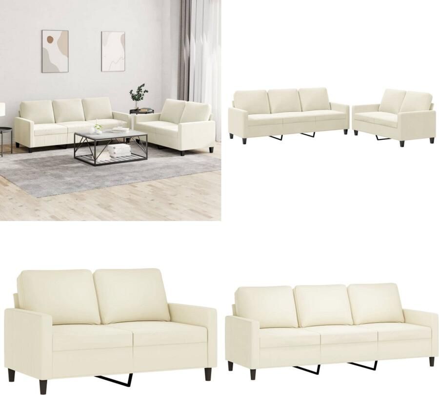 VidaXL 2-delige Loungeset met kussens fluweel crèmekleurig Bankstel Bankstellen Fauteuil 2-zitsbank