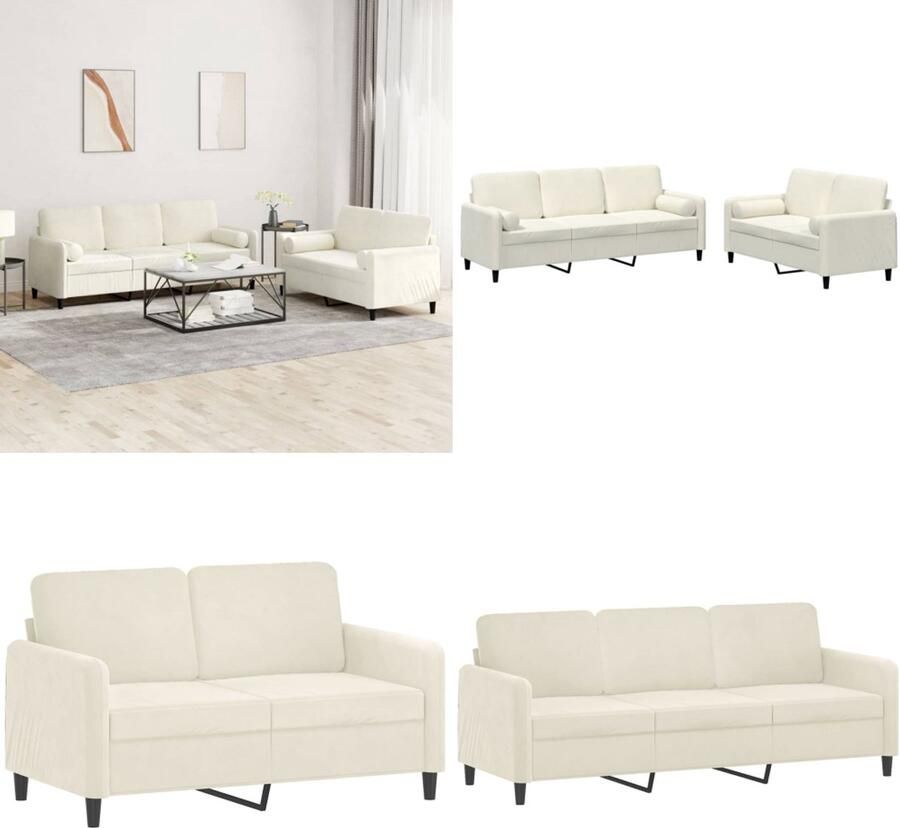 VidaXL 2-delige Loungeset met kussens fluweel crèmekleurig Bankstel Bankstellen Fauteuil 2-zitsbank