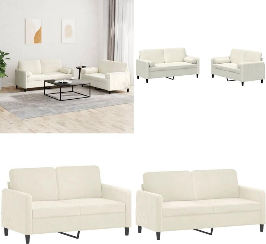 VidaXL 2-delige Loungeset met kussens fluweel crèmekleurig Bankstel Bankstellen Fauteuil 2-zitsbank