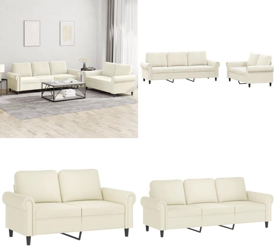 VidaXL 2-delige Loungeset met kussens fluweel crèmekleurig Bankstel Bankstellen Fauteuil 2-zitsbank
