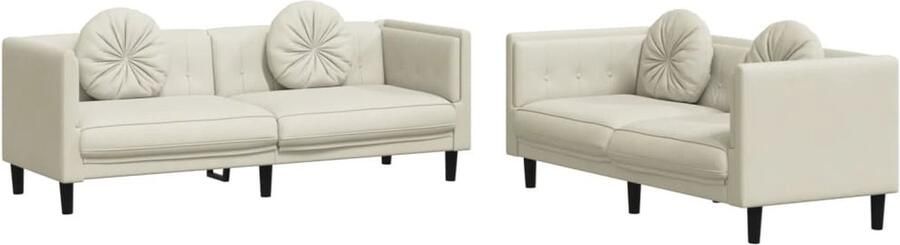 The Living Store Bank Zacht Fluweel 2-zits + 3-zits Crème 100% Polyester 173.5 x 77 x 70 193.5 x 77 x 70 cm Lounge Set Bankstel Fluweel Sofa Creme Kleuren Bank 2 Persoons Bank - Foto 2