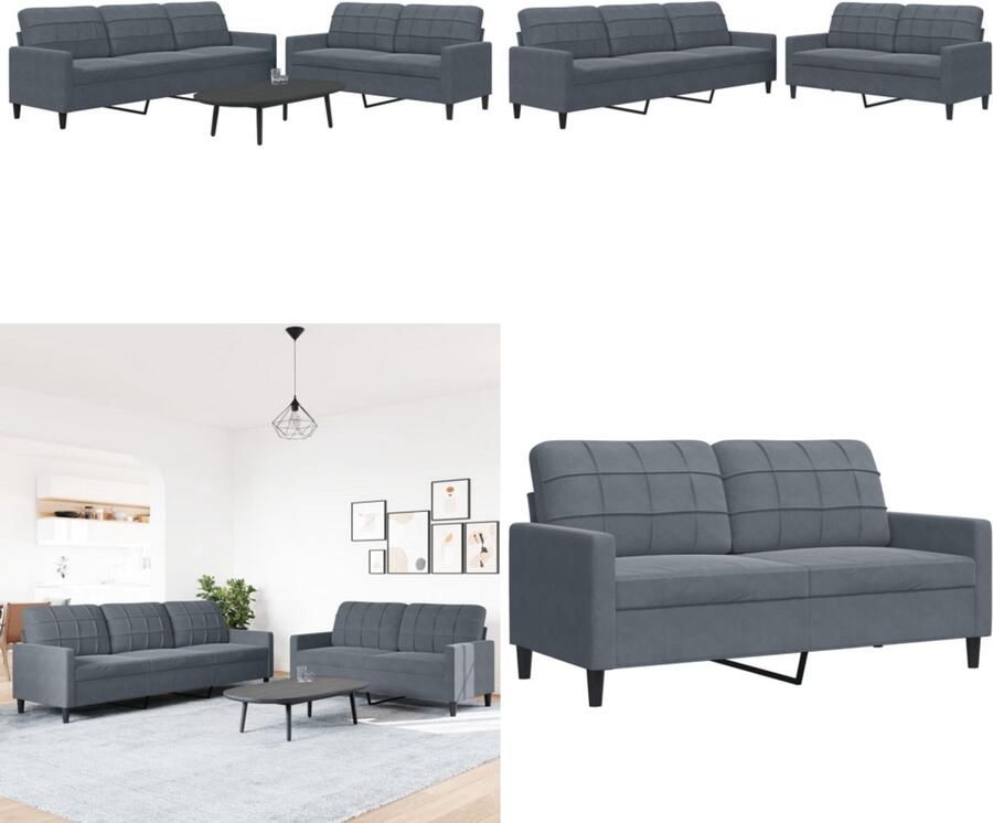VidaXL 2-delige Loungeset met kussens fluweel donkergrijs Bankstel Bankstellen Bankenset Sofa