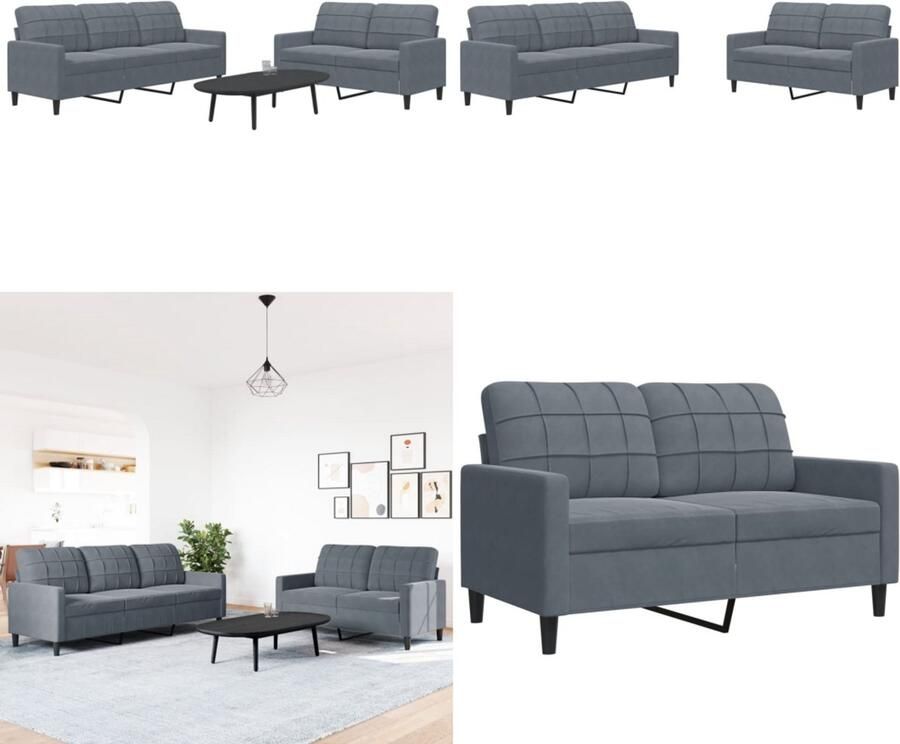 VidaXL 2-delige Loungeset met kussens fluweel donkergrijs Bankstel Bankstellen Bankenset Sofa