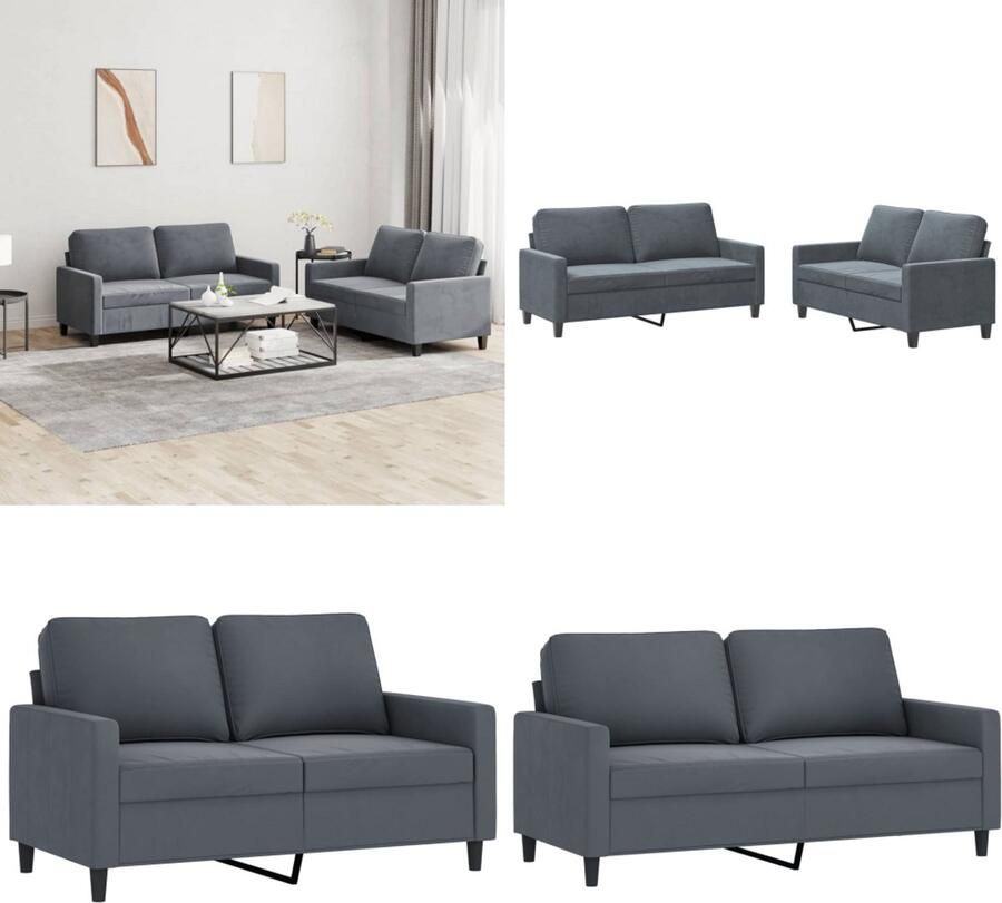 VidaXL 2-delige Loungeset met kussens fluweel donkergrijs Bankstel Bankstellen Fauteuil 2-zitsbank