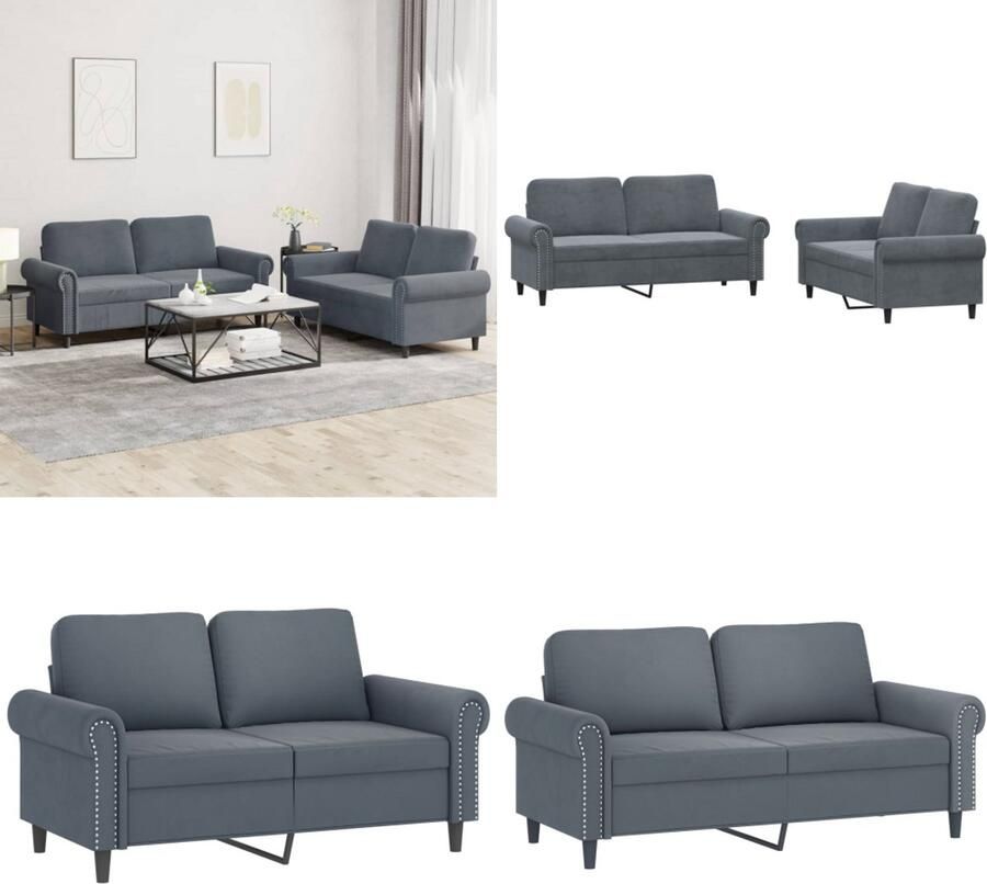 VidaXL 2-delige Loungeset met kussens fluweel donkergrijs Bankstel Bankstellen Fauteuil 2-zitsbank