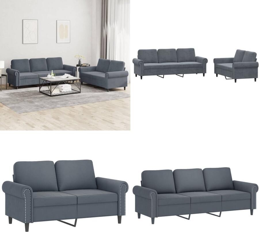 VidaXL 2-delige Loungeset met kussens fluweel donkergrijs Bankstel Bankstellen Fauteuil 2-zitsbank