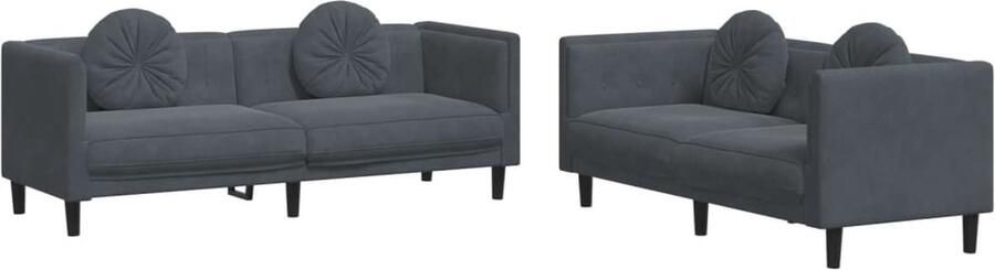 The Living Store Loungeset Donkergrijs Fluweel 2-Zitsbank 173.5 x 77 x 70 cm Comfortabele Zitervaring Loungeset Donker Grijs Velvet Bankstel Zitzitting