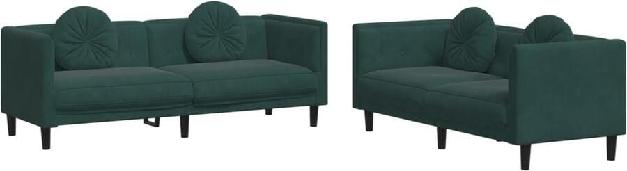 The Living Store 2-delige Loungeset met kussens fluweel donkergroen Loungebank Fluweelb BANK Tweezitsbank Driezitsbank Donkergroene Bank - Foto 2