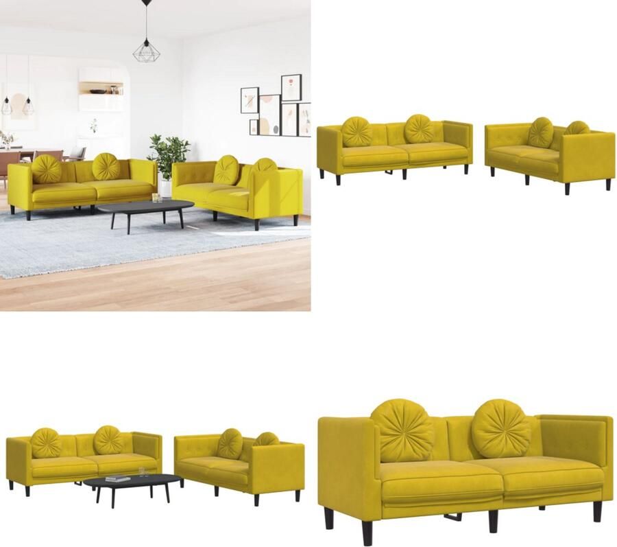 VidaXL 2-delige Loungeset met kussens fluweel geel Bankstel Bankstellen Bankenset Bank