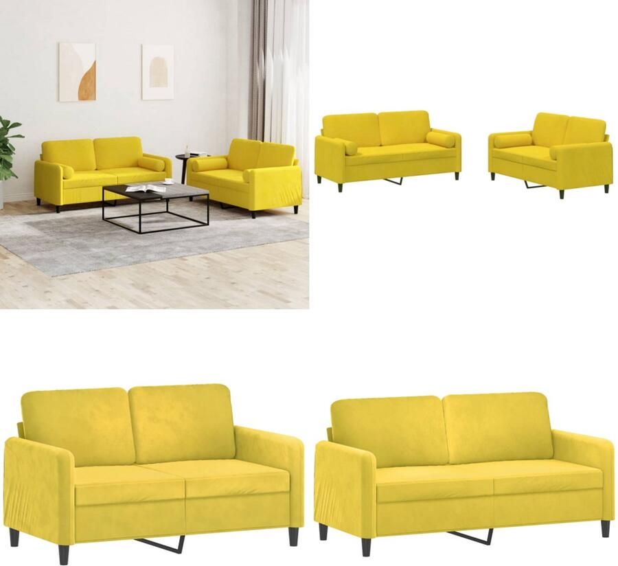 VidaXL 2-delige Loungeset met kussens fluweel geel Bankstel Bankstellen Fauteuil 2-zitsbank