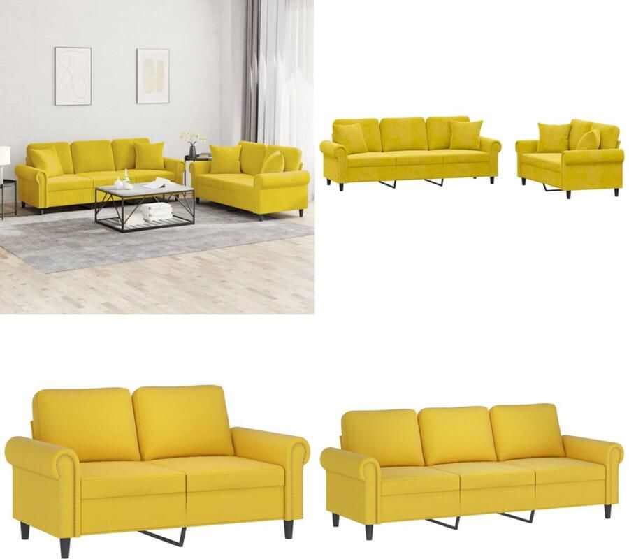 VidaXL 2-delige Loungeset met kussens fluweel geel Bankstel Bankstellen Fauteuil 2-zitsbank