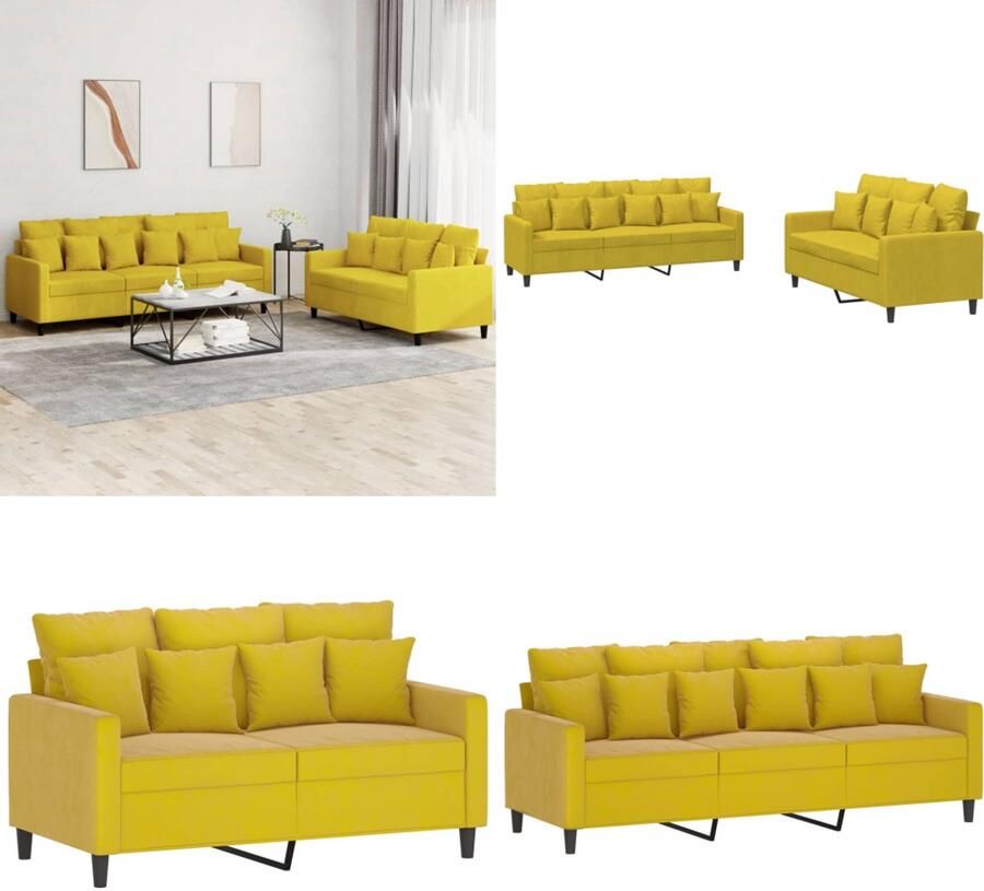 VidaXL 2-delige Loungeset met kussens fluweel geel Bankstel Bankstellen Fauteuil 2-zitsbank