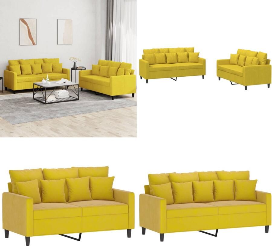 VidaXL 2-delige Loungeset met kussens fluweel geel Bankstel Bankstellen Fauteuil 2-zitsbank