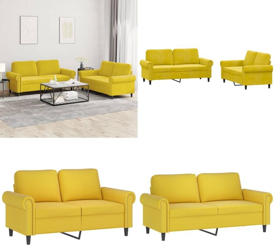 VidaXL 2-delige Loungeset met kussens fluweel geel Bankstel Bankstellen Fauteuil 2-zitsbank