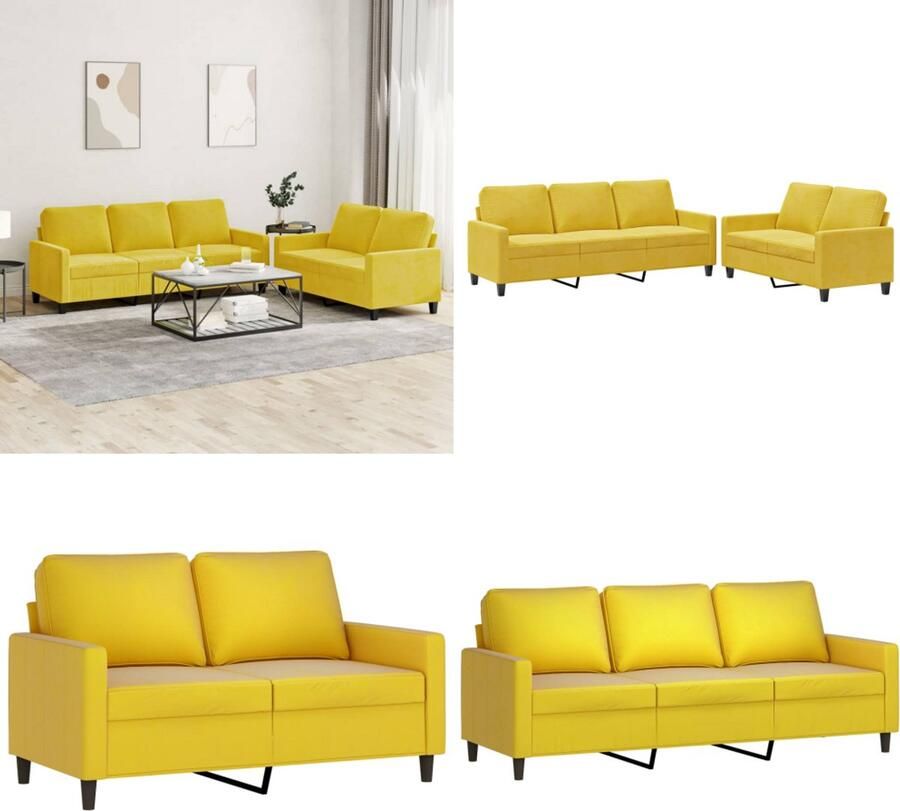 VidaXL 2-delige Loungeset met kussens fluweel geel Bankstel Bankstellen Fauteuil 2-zitsbank