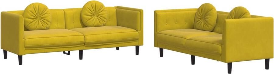 VidaXL 2-delige Loungeset Fluweel Geel Comfortabele Bank Fluweelb Bank Gele Bank Bankstel Loungebank