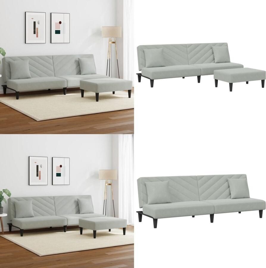 VidaXL 2-delige Loungeset met kussens fluweel lichtgrijs 3-zitsbank 3-zitsbanken Bank Zitbank