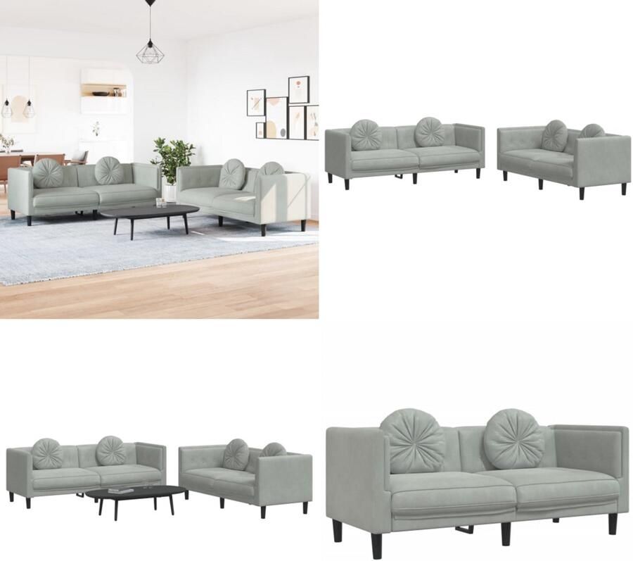VidaXL 2-delige Loungeset met kussens fluweel lichtgrijs Bankstel Bankstellen Bankenset Bank