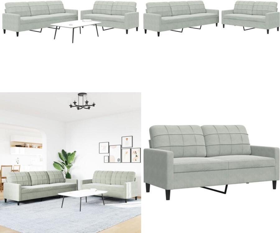 VidaXL 2-delige Loungeset met kussens fluweel lichtgrijs Bankstel Bankstellen Bankenset Sofa