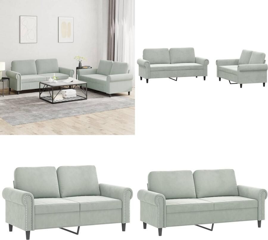 VidaXL 2-delige Loungeset met kussens fluweel lichtgrijs Bankstel Bankstellen Fauteuil 2-zitsbank