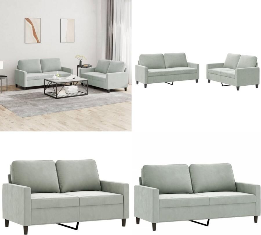 VidaXL 2-delige Loungeset met kussens fluweel lichtgrijs Bankstel Bankstellen Fauteuil 2-zitsbank