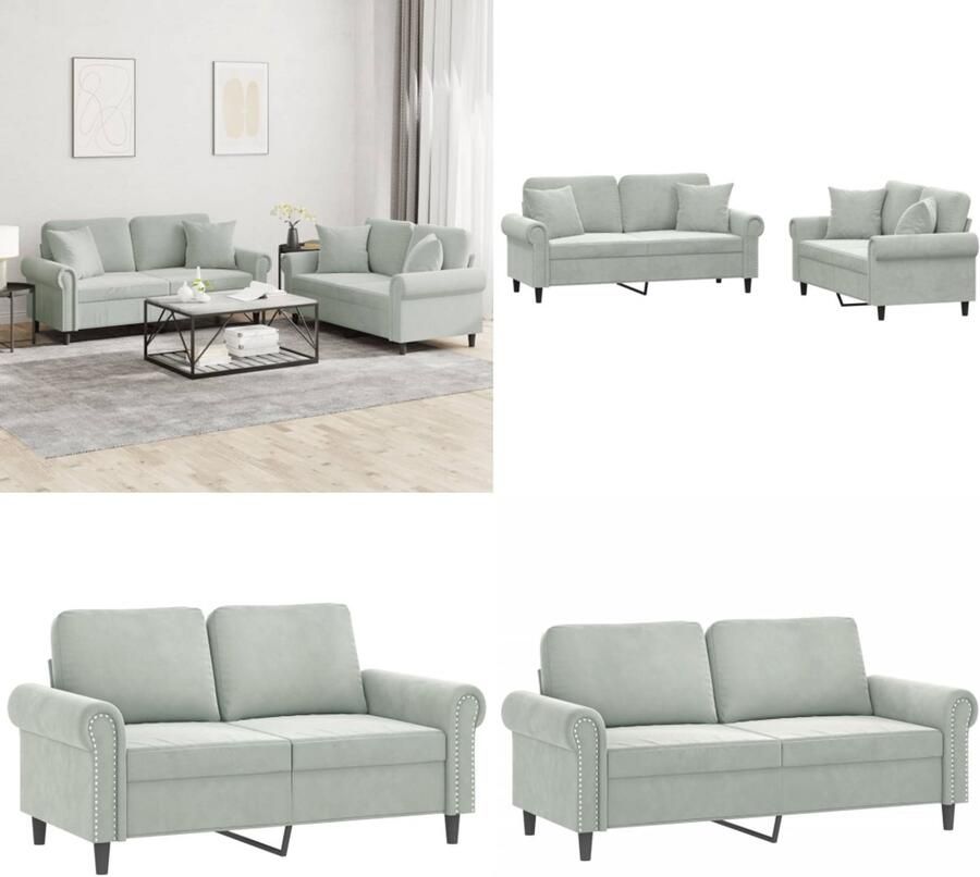 VidaXL 2-delige Loungeset met kussens fluweel lichtgrijs Bankstel Bankstellen Fauteuil 2-zitsbank