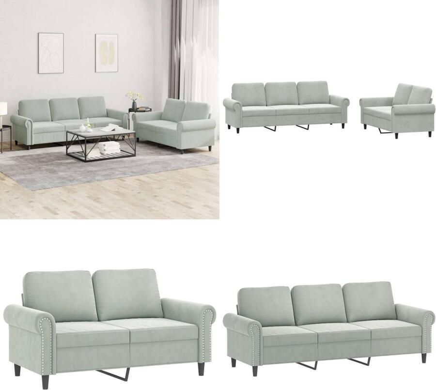 VidaXL 2-delige Loungeset met kussens fluweel lichtgrijs Bankstel Bankstellen Fauteuil 2-zitsbank