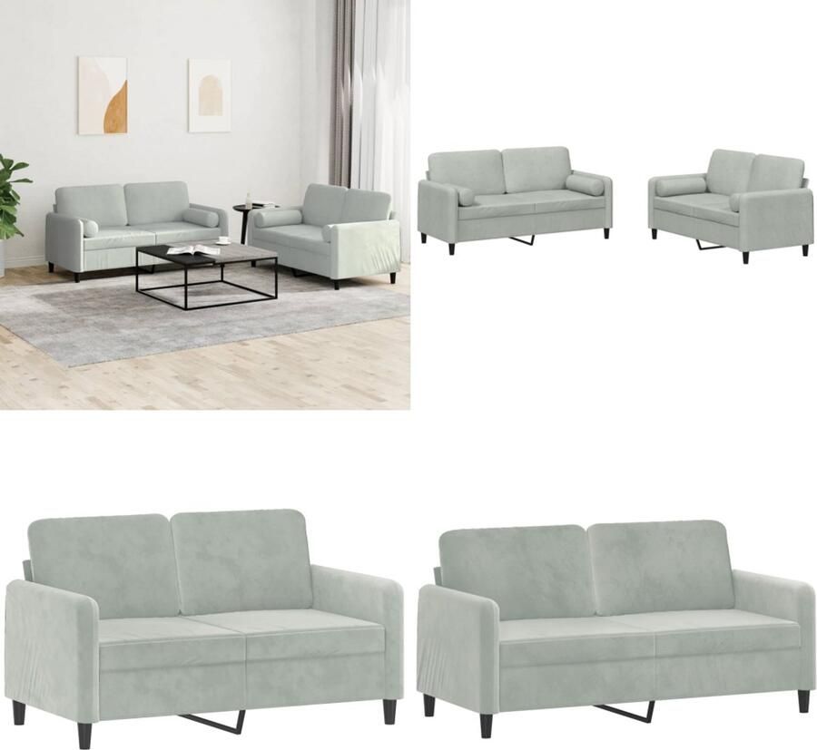 VidaXL 2-delige Loungeset met kussens fluweel lichtgrijs Bankstel Bankstellen Fauteuil 2-zitsbank