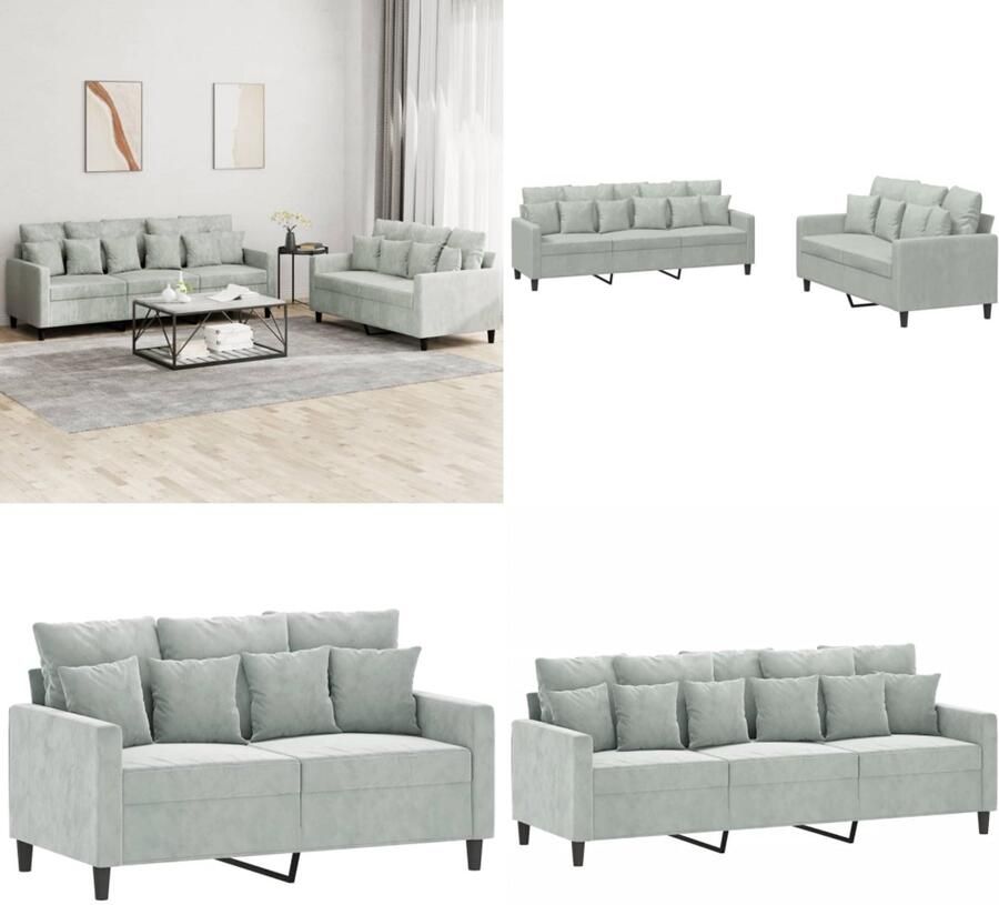 VidaXL 2-delige Loungeset met kussens fluweel lichtgrijs Bankstel Bankstellen Fauteuil 2-zitsbank