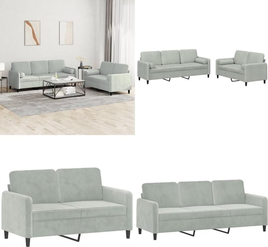 VidaXL 2-delige Loungeset met kussens fluweel lichtgrijs Bankstel Bankstellen Fauteuil 2-zitsbank
