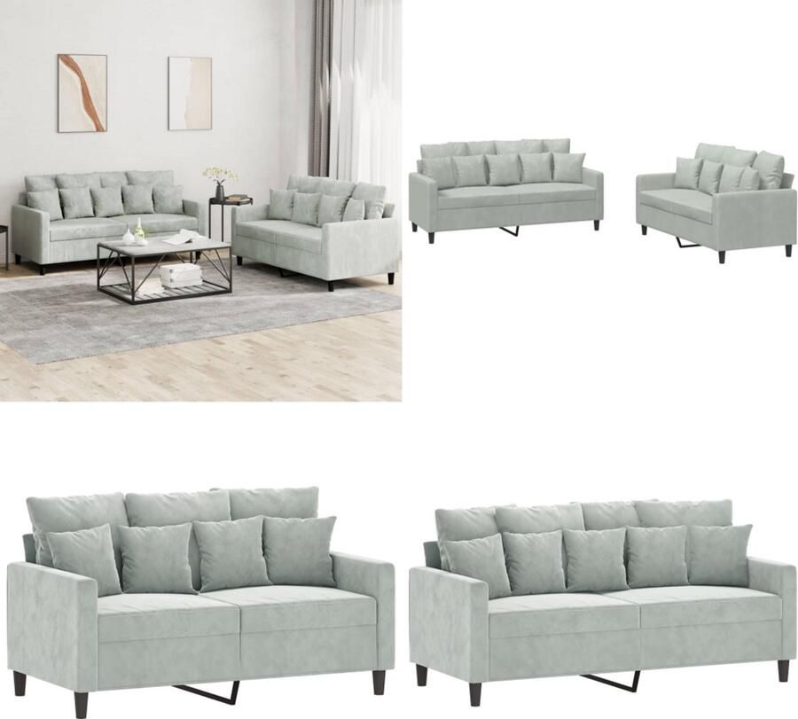 VidaXL 2-delige Loungeset met kussens fluweel lichtgrijs Bankstel Bankstellen Fauteuil 2-zitsbank