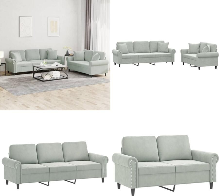 VidaXL 2-delige Loungeset met kussens fluweel lichtgrijs Bankstel Bankstellen Fauteuil 2-zitsbank