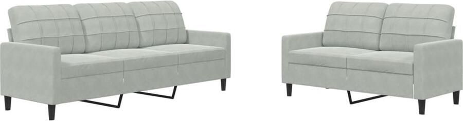 The Living Store Loungeset Bank 2-zits 3-zits Lichtgrijs Fluweel Stevig Frame Loungeset Tweezitsbank Driezitsbank Fluweel Sofa Grijs Meubilair - Foto 2