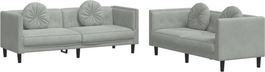 The Living Store Loungebank Velvet Lichtgrijs Comfortabele zitervaring Loungeset Velvet Sofa Grijze Bank 2 Persoons Bank 3 Persoons Bank - Foto 2