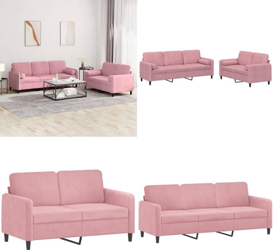 VidaXL 2-delige Loungeset met kussens fluweel roze Bankstel Bankstellen Fauteuil 2-zitsbank