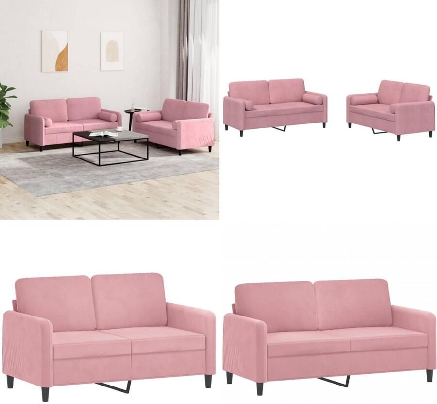 VidaXL 2-delige Loungeset met kussens fluweel roze Bankstel Bankstellen Fauteuil 2-zitsbank